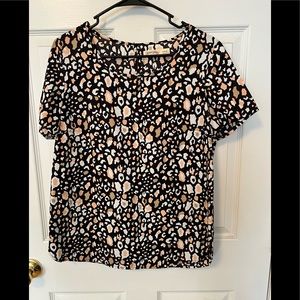 Black and peach leopard dress top
